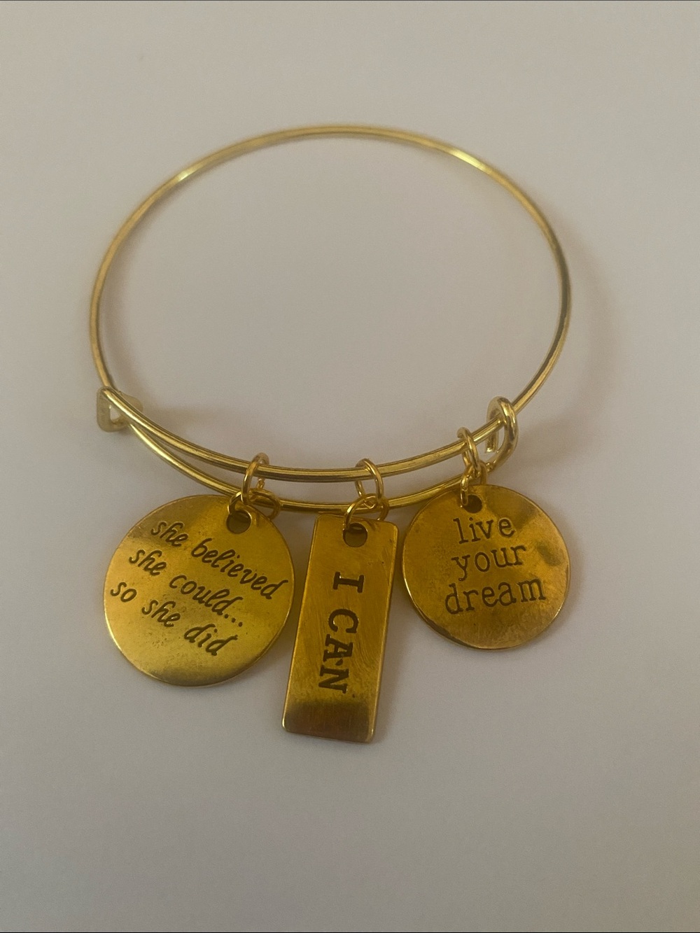 Hand Crafted Gold Inspirational Charm Bangle Bracelet
